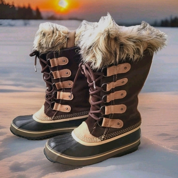 Sorel Joan of Arctic Waterproof Suede Leather Winte Snow Boot Brown Gray Women 7 - Picture 14 of 14
